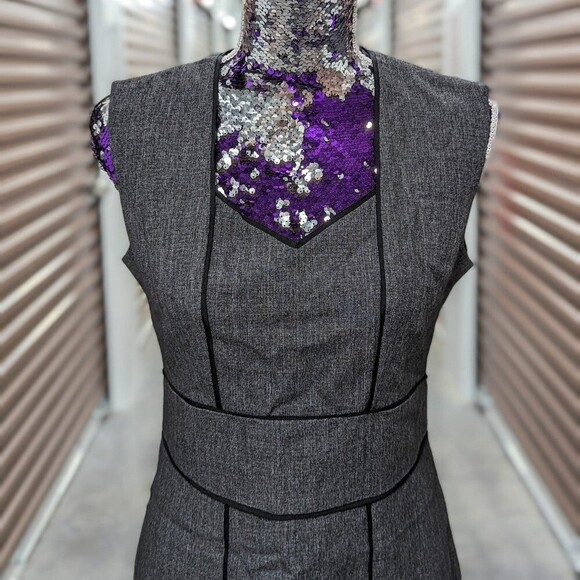 Basque Size 10P Gray & Black Bodycon Dress - Picture 3 of 11